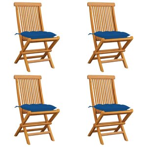 vidaXL Chaises de jardin et coussins bleu lot de 4 Bois de teck massif