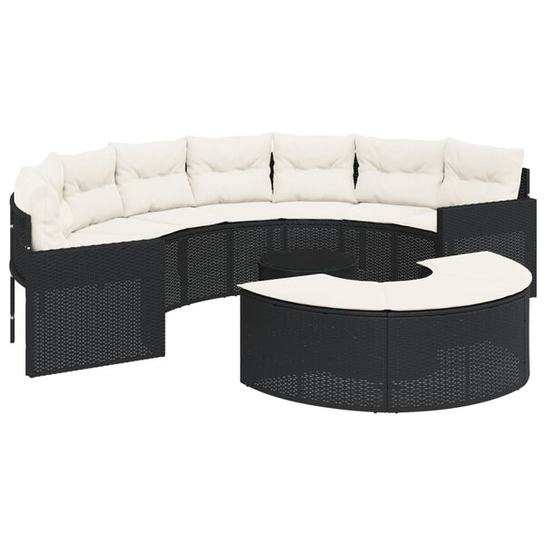 vidaXL Salon de jardin 3 Pièces demi-rond noir résine tressée