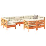 vidaXL Salon de jardin 9 Pièces avec coussins marron cire bois pin massif