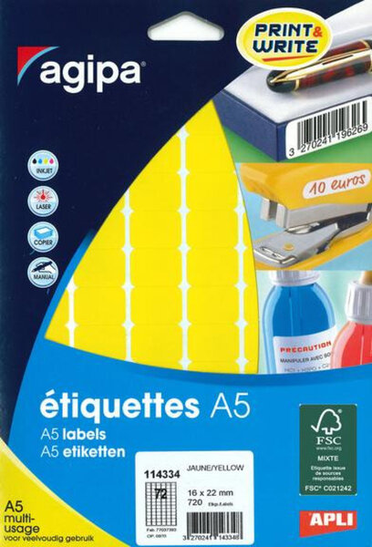 720 Étiquettes Jaune 16X22