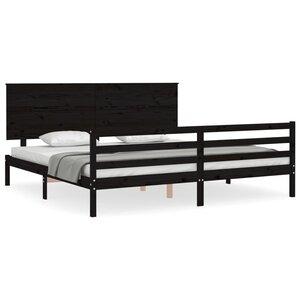 vidaXL Cadre de lit avec tête de lit noir 200x200 cm bois massif