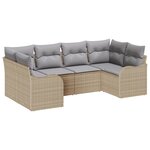 vidaXL Ensemble de Canapé de Jardin 6 Pièces avec Coussins Beige Rotin Polyester