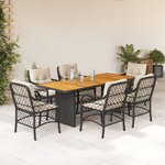 vidaXL Ensemble à manger de jardin coussins 7Pièces Noir Résine tressée