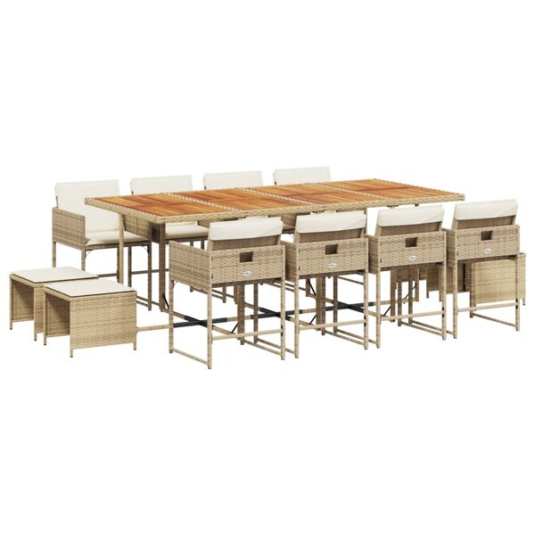 vidaXL Ensemble à manger de jardin et coussins 13 Pièces beige