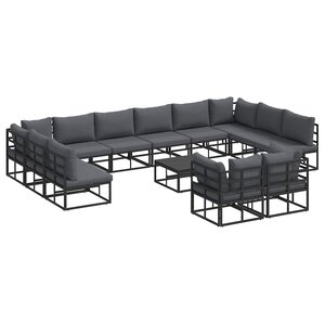 vidaXL Ensemble de canapé de jardin avec coussin 13 Pièces Noir Aluminium