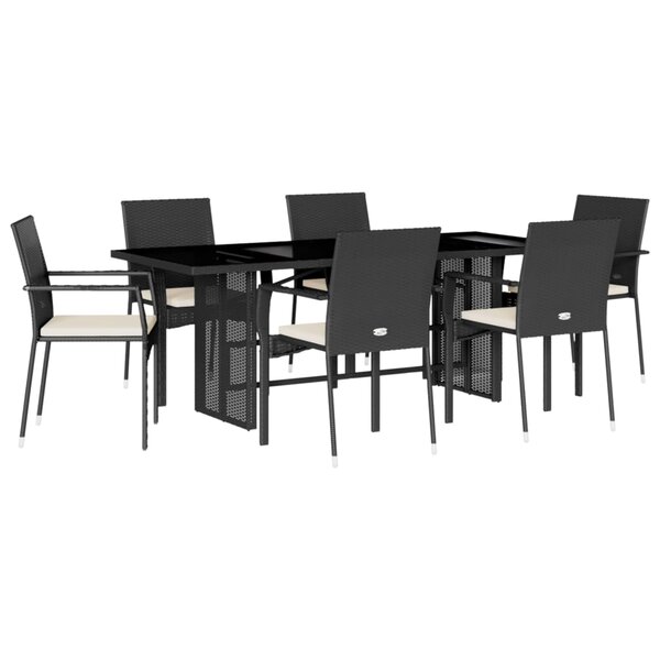 vidaXL Ensemble à manger de jardin coussins 7Pièces Noir Résine tressée