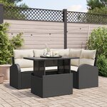 vidaXL Ensemble de canapés de jardin 5 pièces avec coussins en noir poly rotin