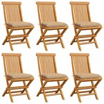 vidaXL Chaises de jardin et coussins beige lot de 6 Bois teck massif