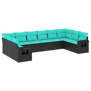 vidaXL Salon de jardin 10 Pièces avec coussins noir résine tressée