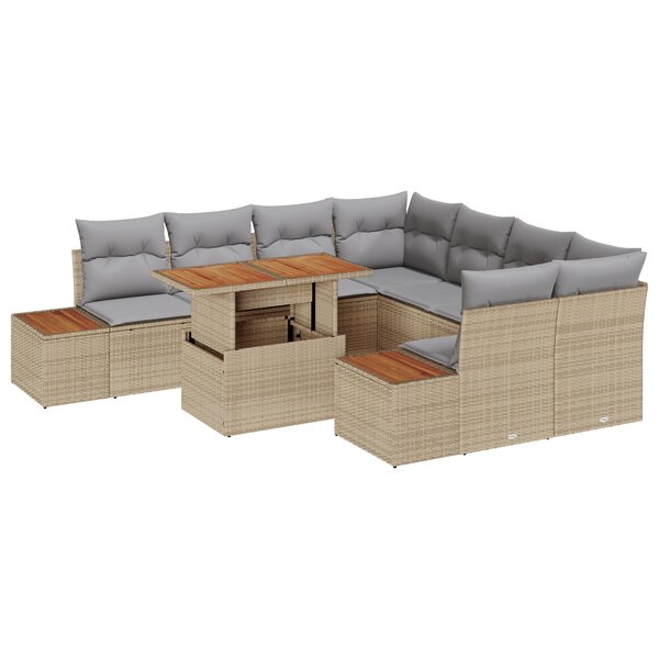Ensemble de Canapés de Jardin 9 Pièces avec Coussins Beige Poly Rattan
