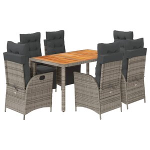 vidaXL Ensemble à manger de jardin et coussins 7 Pièces gris rotin