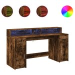 Bureau table poste de travail meuble d'ordinateur informatique étude et lumières LED chêne fumé 160 x 55 x 91cm bois d'ingénierie brun 02_0023786