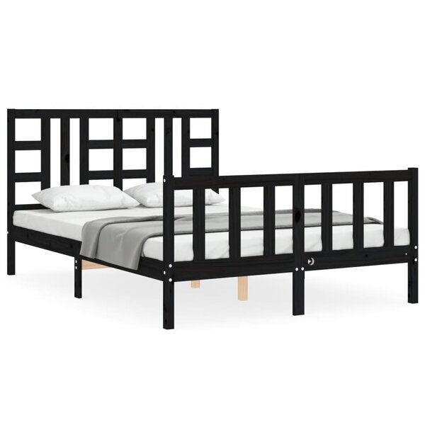 vidaXL Cadre de lit avec tête de lit noir 140x190 cm bois massif