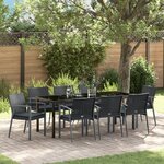 vidaXL Ensemble de salle à manger de jardin 9 pièces avec coussins en poly rotin noir