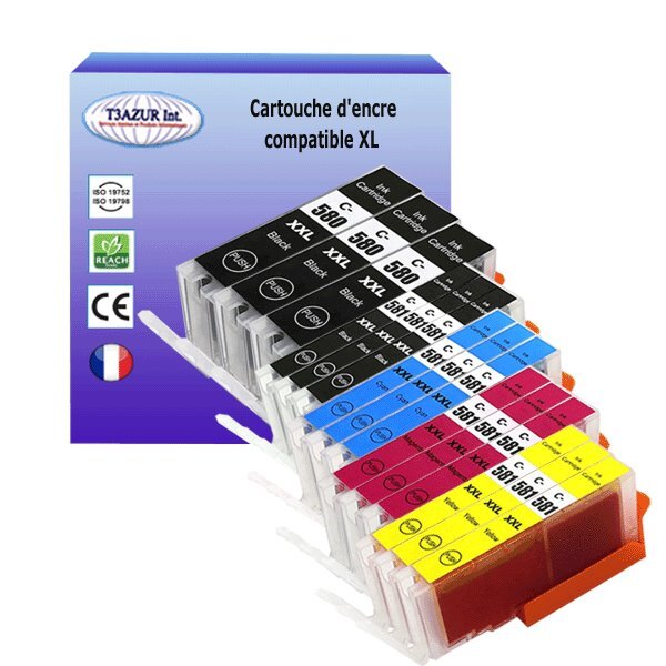 15 Cartouches compatibles avec Canon Pixma TS6151, TS6200, TS 6240, TS6241, TS6250, TS6251 remplace Canon PGI-580, CLI-581 XL - T3AZUR
