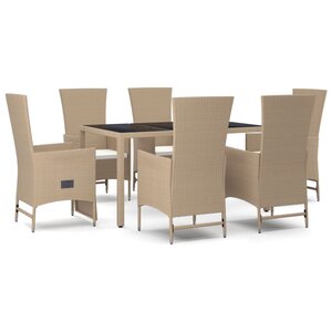 vidaXL Ensemble à manger de jardin et coussins 7 Pièces beige poly rotin