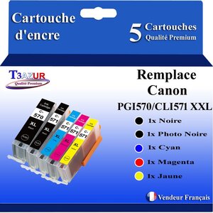 T3AZUR - 5x Cartouches compatibles avec Canon PGI-570XL CLI-571 XL pour Canon Pixma TS8050 TS8051 TS8052 TS8053 TS9050 TS9055