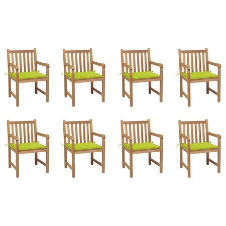 vidaXL Chaises de jardin 8 Pièces avec coussins vert vif Bois de teck