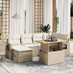 vidaXL Salon de jardin avec coussins 7 Pièces beige résine tressée