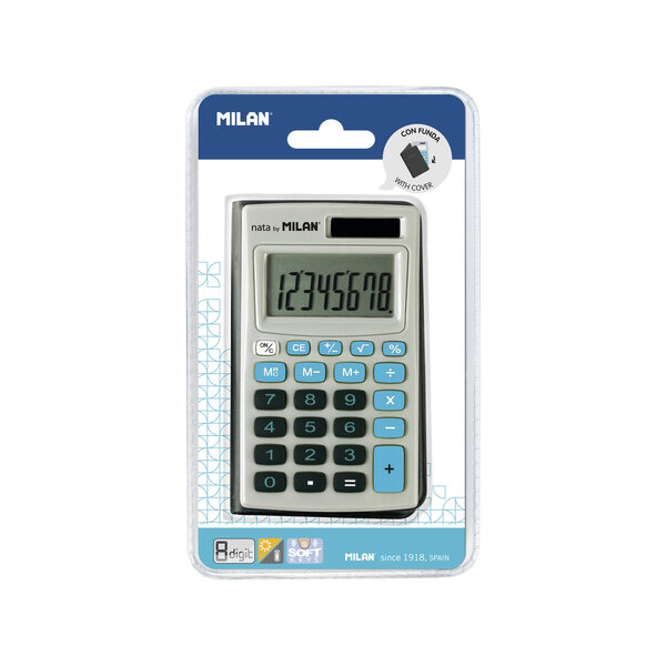 Calculatrice bleue et grise 8 chiffres avec étui