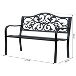 Banc 3 places de jardin terrasse style cosy chic 127L x 60l x 89H cm métal époxy anticorrosion noir
