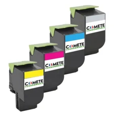 COMETE - 702 / CS310 - 4 Cartouches de Toner Compatible avec LEXMARK - Marque française