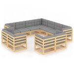 vidaXL Salon de jardin 11 Pièces avec coussins Bois de pin massif