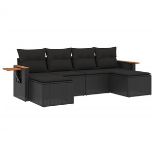 vidaXL Salon de jardin 6 Pièces avec coussins noir résine tressée