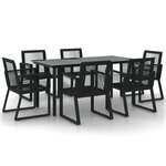 vidaXL Ensemble à manger de jardin 7 Pièces Noir Rotin PVC