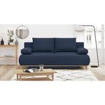 Banquette convertible 3 places MIKA - Tissu bleu foncé - Coffre de rangement - 192 x 84 x 93 cm