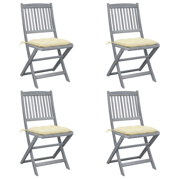 vidaXL Chaises pliables d'extérieur lot de 4 et coussins Bois d'acacia