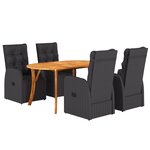vidaXL Ensemble de salle à manger jardin 5 pièces avec coussins noir poly rattan bois d'acacia