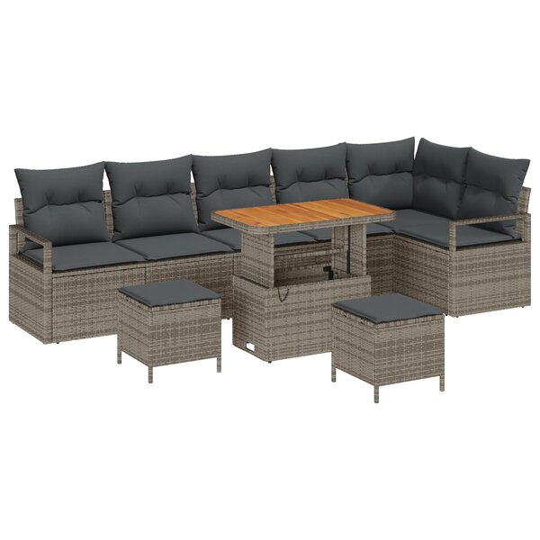 Canapé de jardin 9 pièces avec coussins Gris Poly Rotin Acacia