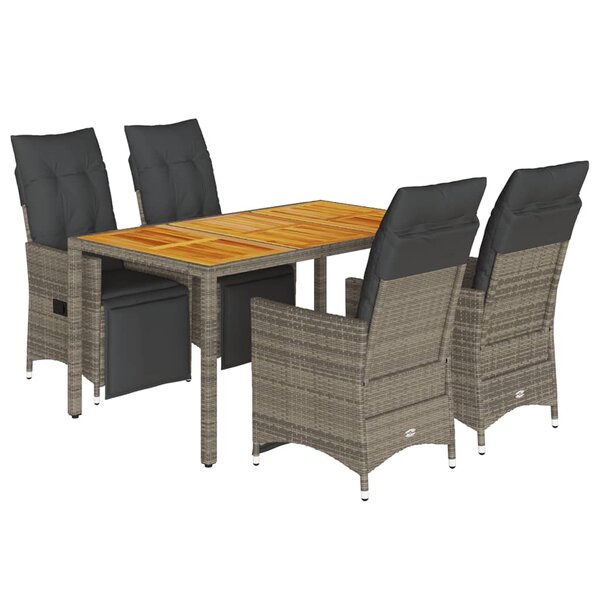 vidaXL Ensemble de bistro de jardin 5 Pièces coussins gris poly rotin