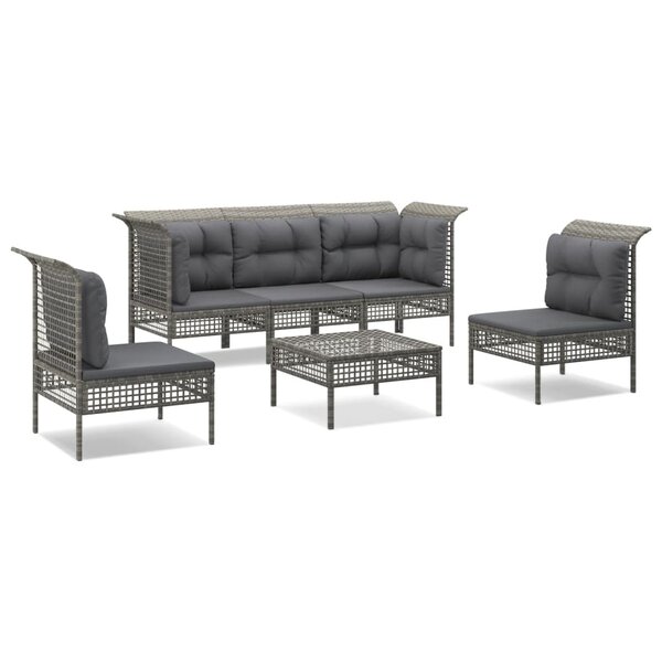 vidaXL Salon de jardin 6 Pièces avec coussins Gris Résine tressée
