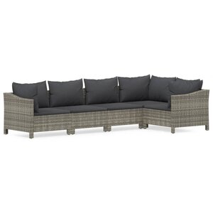vidaXL Salon de jardin 5 Pièces avec coussins Gris Résine tressée