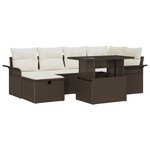 vidaXL Ensemble de Canapés de Jardin 7 Pièces avec Coussins en Poly Rattan Marron