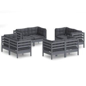 vidaXL Salon de jardin 8 Pièces avec coussins anthracite Bois de pin