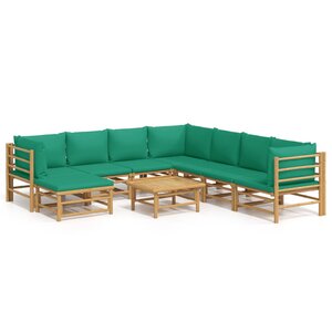 vidaXL Salon de jardin 9 Pièces avec coussins vert bambou