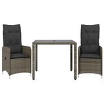 vidaXL Ensemble de bistro de jardin 3 Pièces coussins gris poly rotin