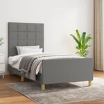 vidaXL Cadre de lit avec tête de lit Gris foncé 90x200 cm Tissu