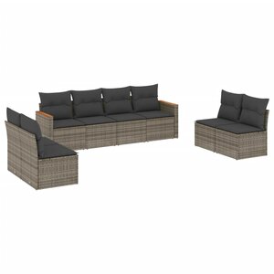 vidaXL Salon de jardin 8 Pièces avec coussins gris résine tressée