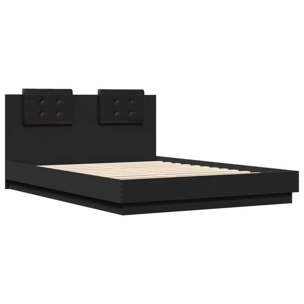 vidaXL Cadre de lit avec tête de lit noir 150x200 cm bois d'ingénierie