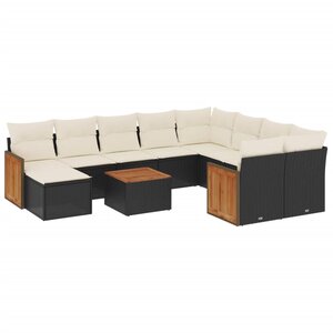 vidaXL Salon de jardin 11 Pièces avec coussins noir résine tressée