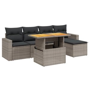 vidaXL Salon de jardin 6 Pièces avec coussins gris résine tressée