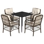 vidaXL Ensemble à manger de jardin 5 Pièces et coussins marron poly rotin