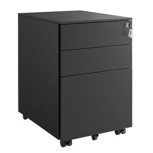 Caisson de bureau à roulettes avec 3 tiroirs et classeur suspendu armoire de bureau verrouillable pour dossiers et documents corps d'armoire prémonté noir 12_0004806