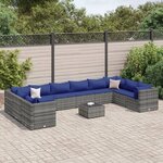 vidaXL Salon de jardin 11 Pièces avec coussins Gris Résine tressée