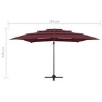 vidaXL Parasol à 4 niveaux avec mât en aluminium Bordeaux 250x250 cm