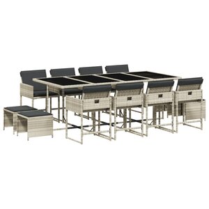 vidaXL Ensemble à manger de jardin et coussins 13 Pièces gris clair rotin